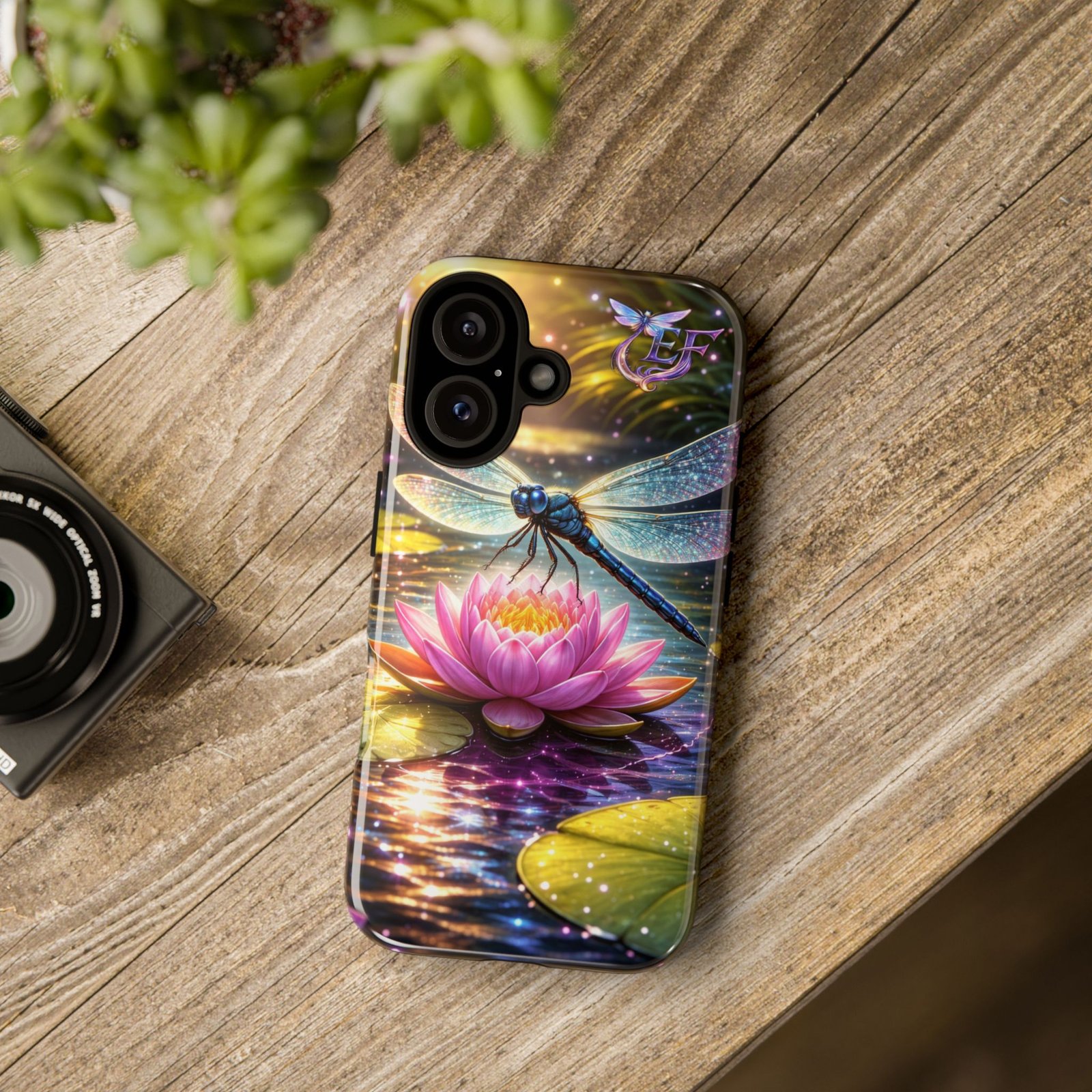 echoflame dragonfly on lotus phone case — sparkling watercolor nature phone cover echoflame dragonfly on lotus phone case — sparkling watercolor nature phone cover