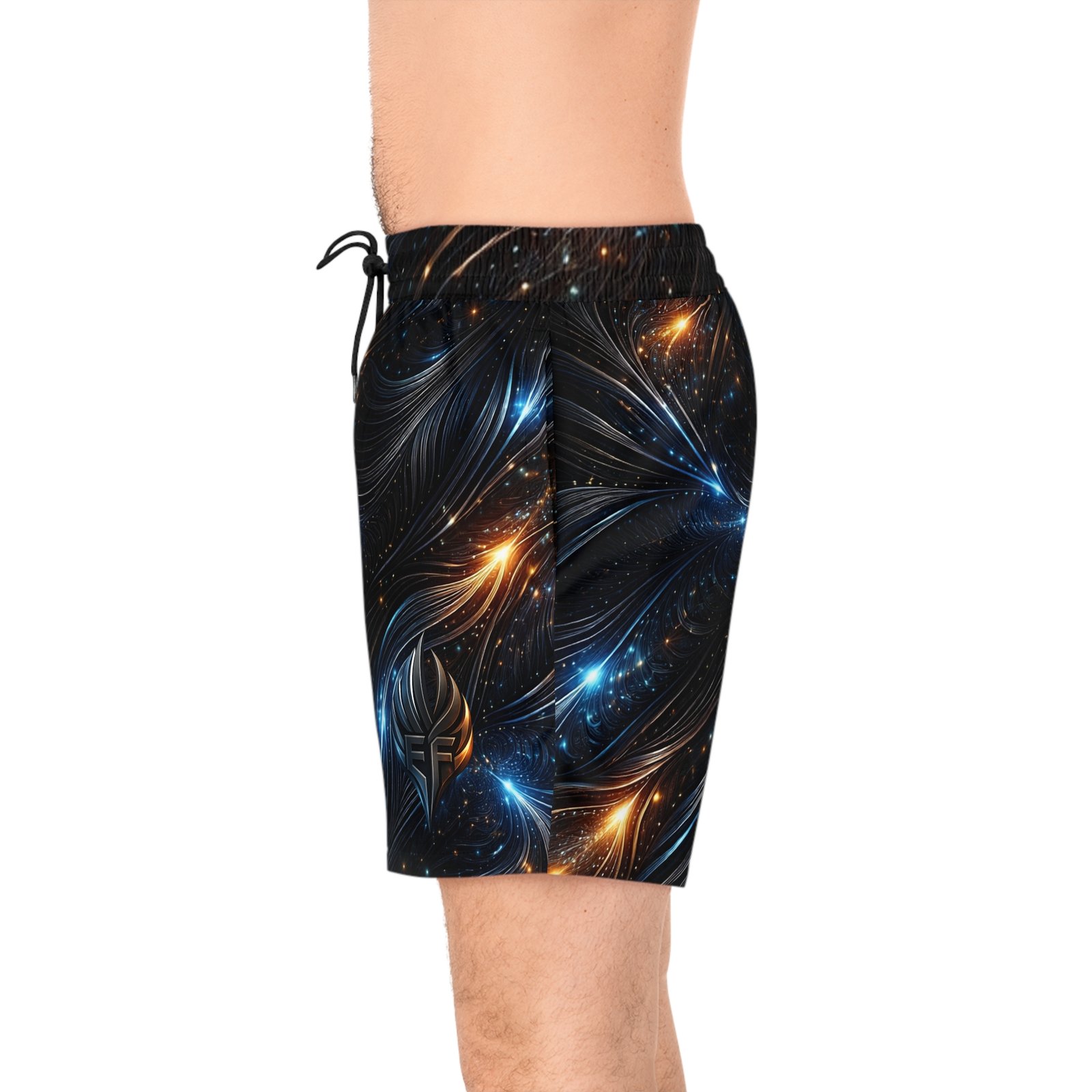 echoflame galaxy swirl swim shorts — men's mid length space print echoflame galaxy swirl swim shorts — men's mid length space print