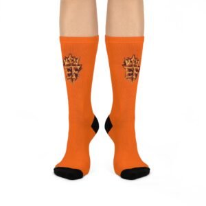 echoflame orange crew socks with fiery crown emblem – cushioned athletic socks