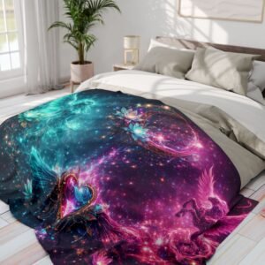 echoflame galaxy phoenix fleece blanket mystic heart & lotus stars throw