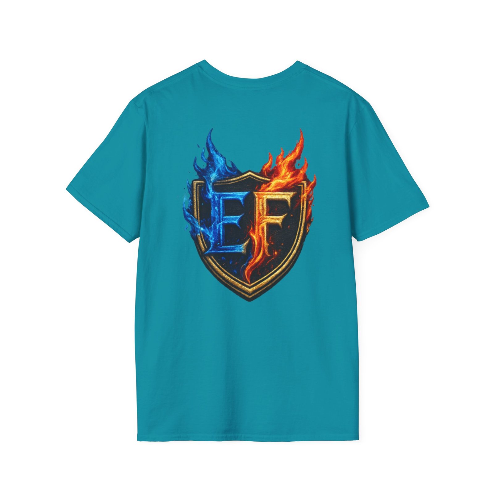 echoflame shield crest t shirt — ef flame logo (blue & red) echoflame shield crest t shirt — ef flame logo (blue & red)