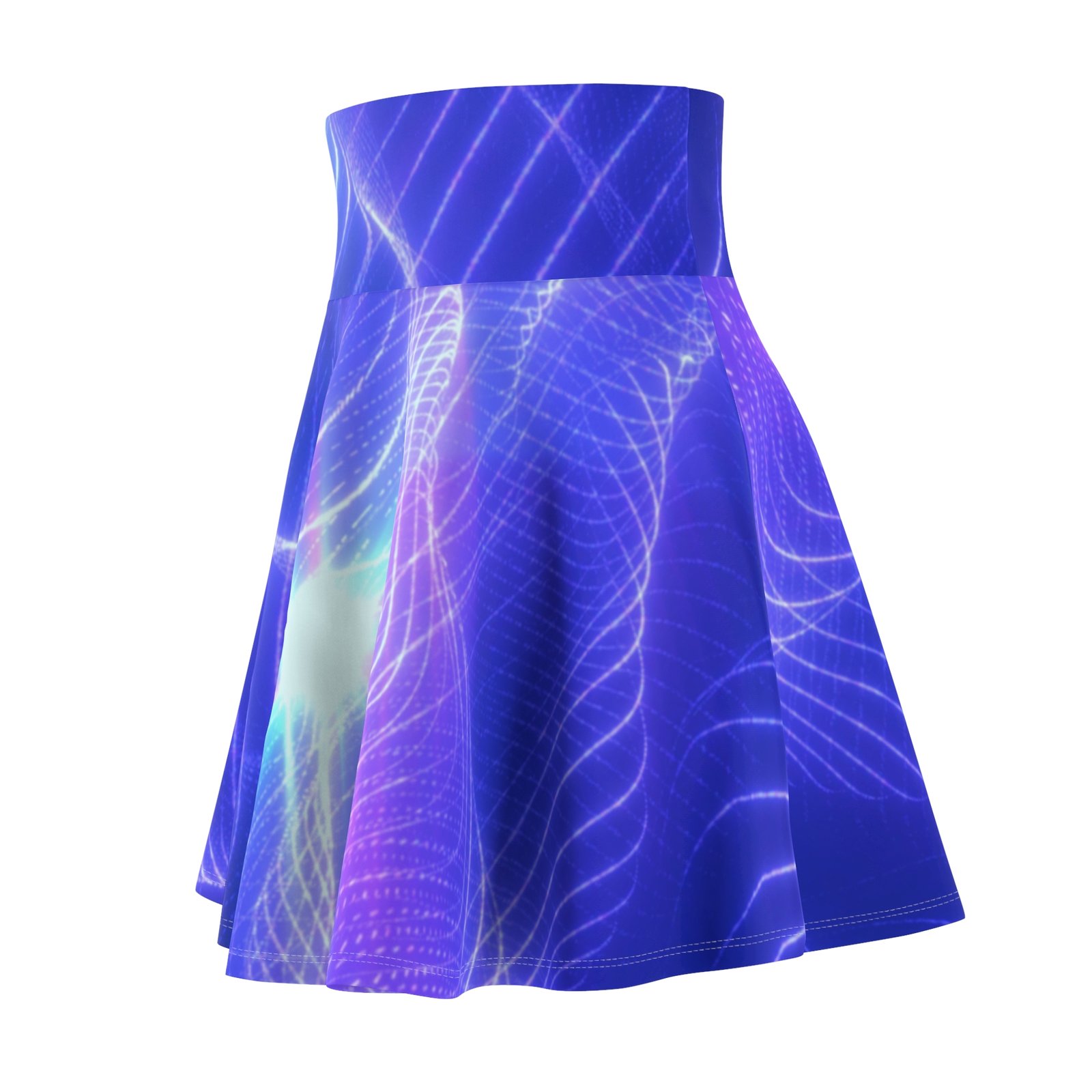 echoflame blue aurora wave skater skirt — psychedelic light patterned aop echoflame blue aurora wave skater skirt — psychedelic light patterned aop