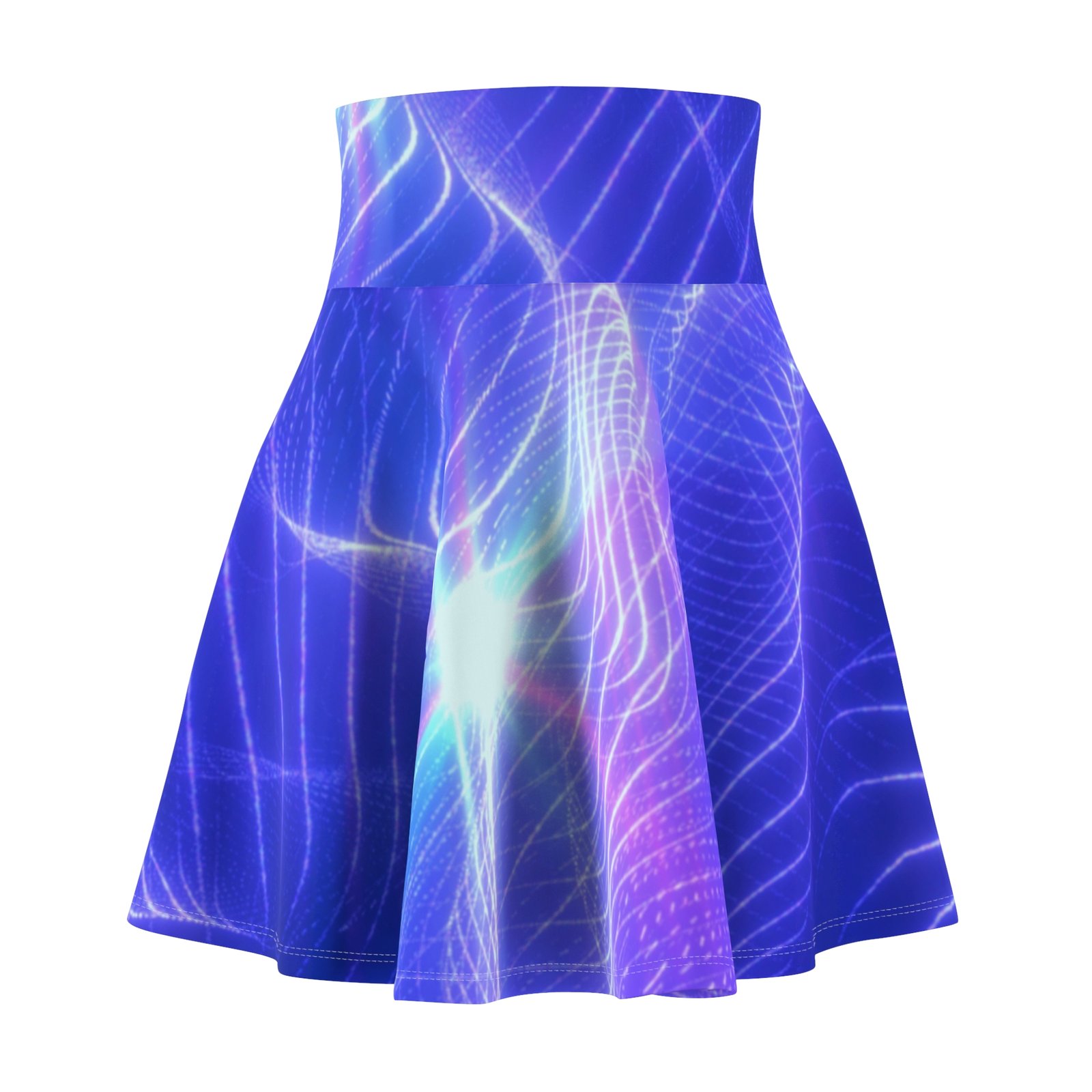 echoflame blue aurora wave skater skirt — psychedelic light patterned aop echoflame blue aurora wave skater skirt — psychedelic light patterned aop