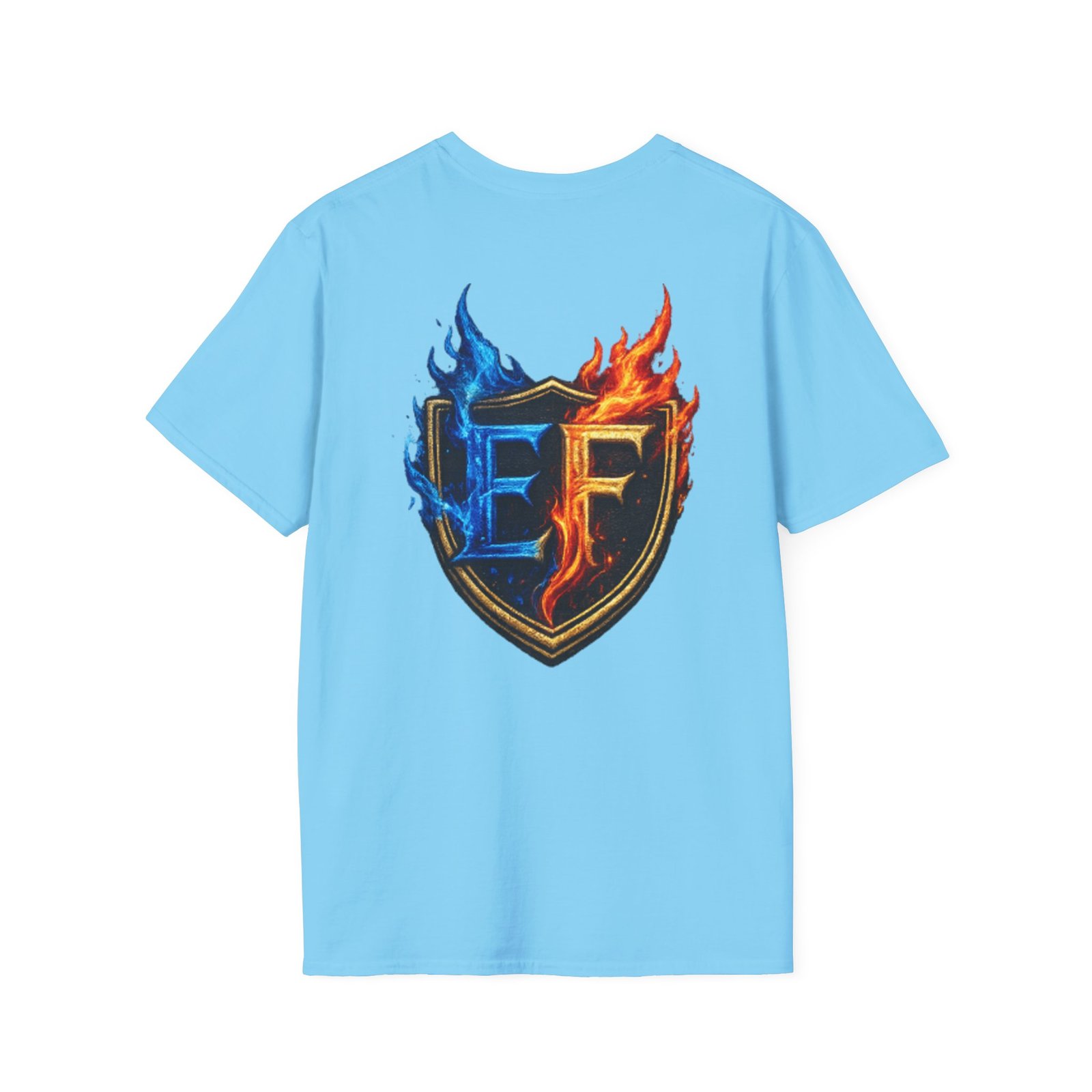 echoflame shield crest t shirt — ef flame logo (blue & red) echoflame shield crest t shirt — ef flame logo (blue & red)