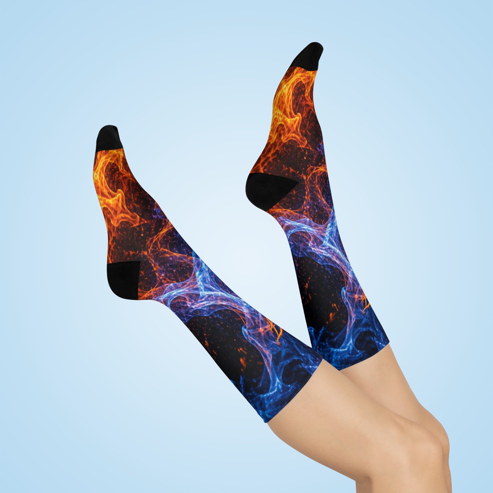 echoflame flame & smoke crew socks — blue orange fire pattern cushioned socks echoflame flame & smoke crew socks — blue orange fire pattern cushioned socks