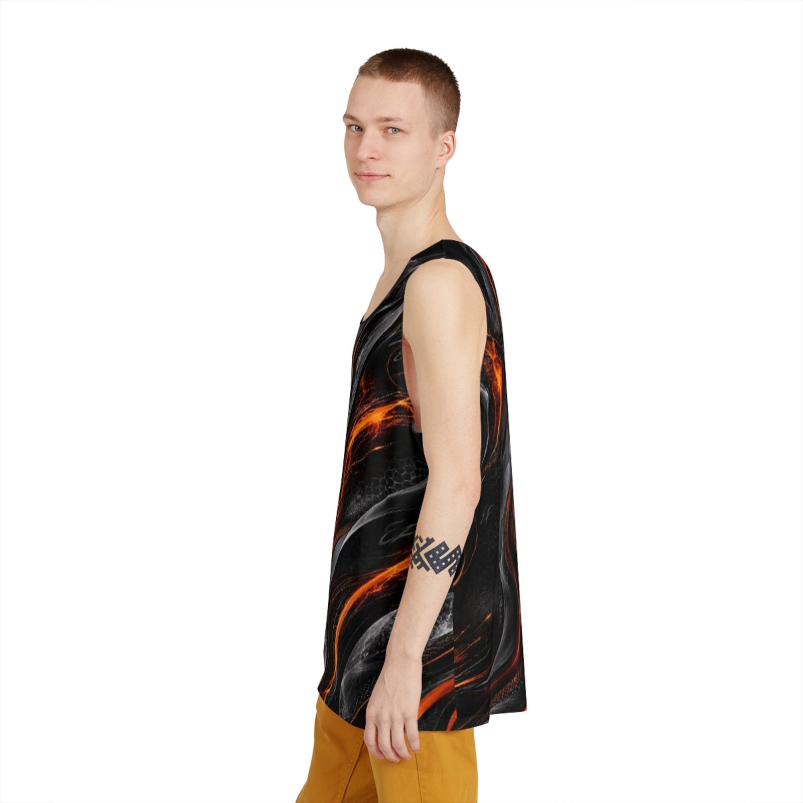 echoflame men's tank black & orange lava wave all over print echoflame men's tank black & orange lava wave all over print