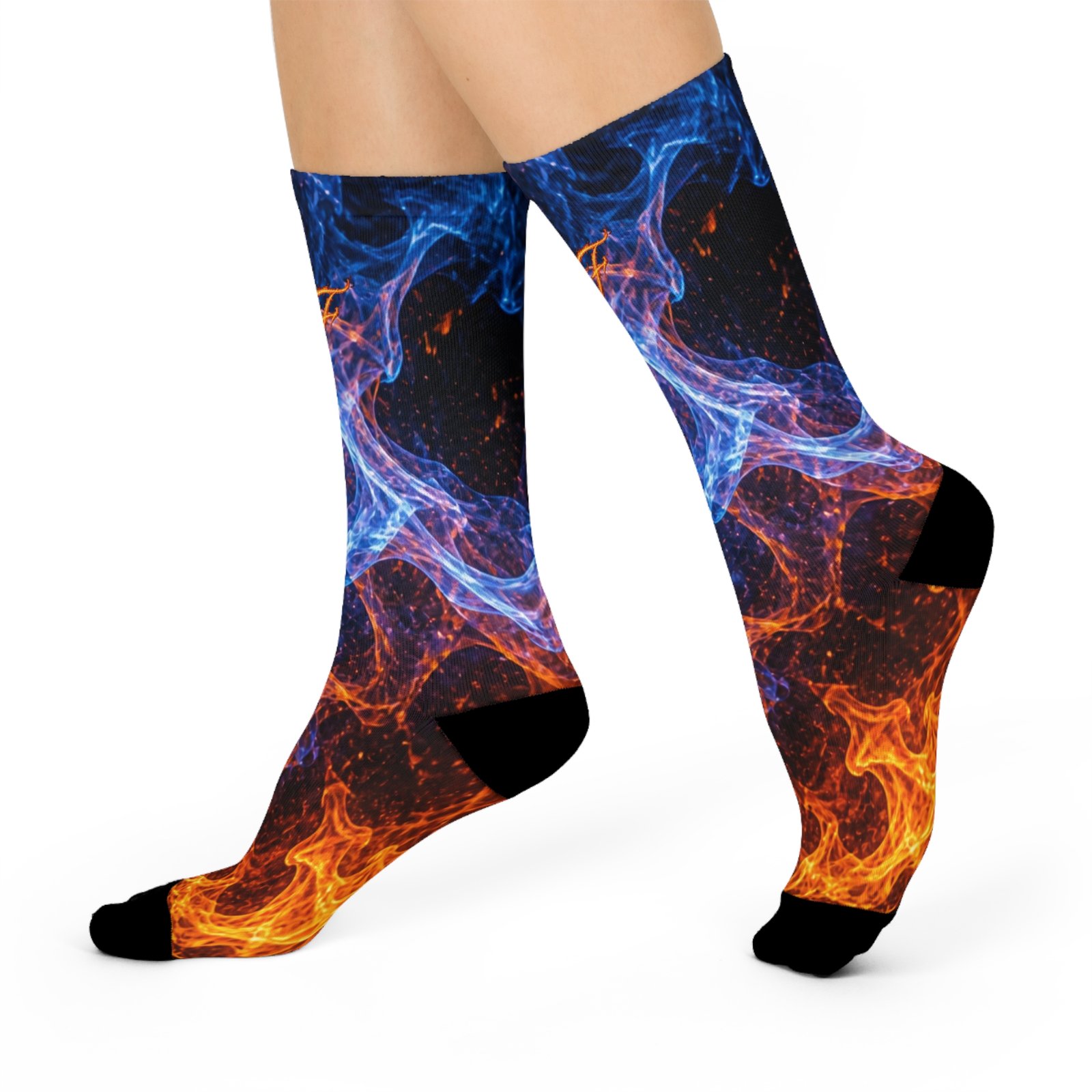 echoflame flame & smoke crew socks — blue orange fire pattern cushioned socks echoflame flame & smoke crew socks — blue orange fire pattern cushioned socks