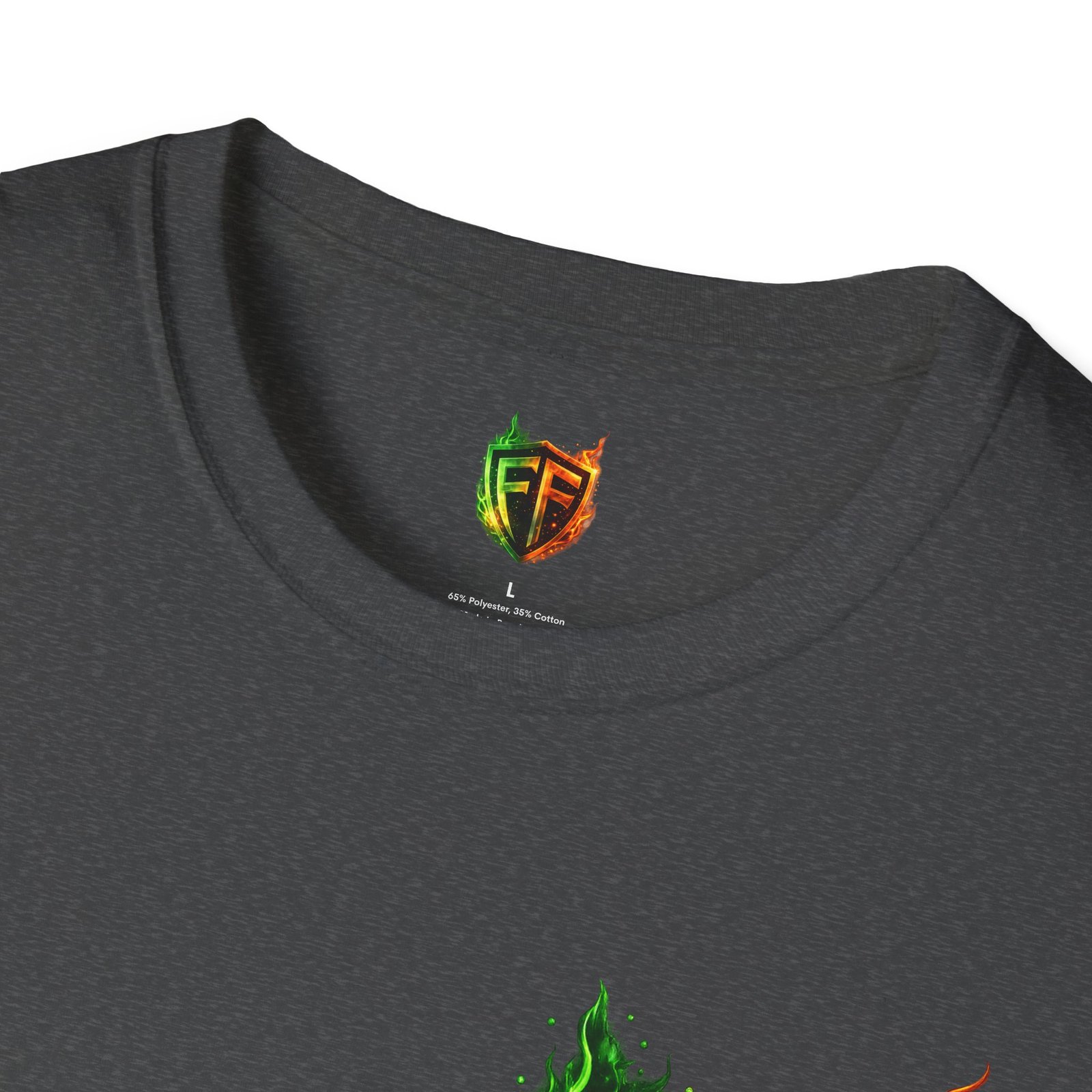 echoflame shield logo t‑shirt — flaming green & orange ef crest echoflame shield logo t‑shirt — flaming green & orange ef crest