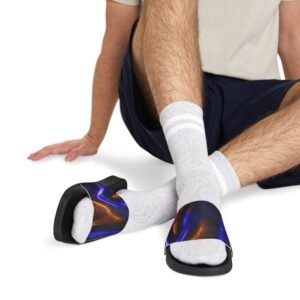 echoflame men's abstract blue flame slide sandals