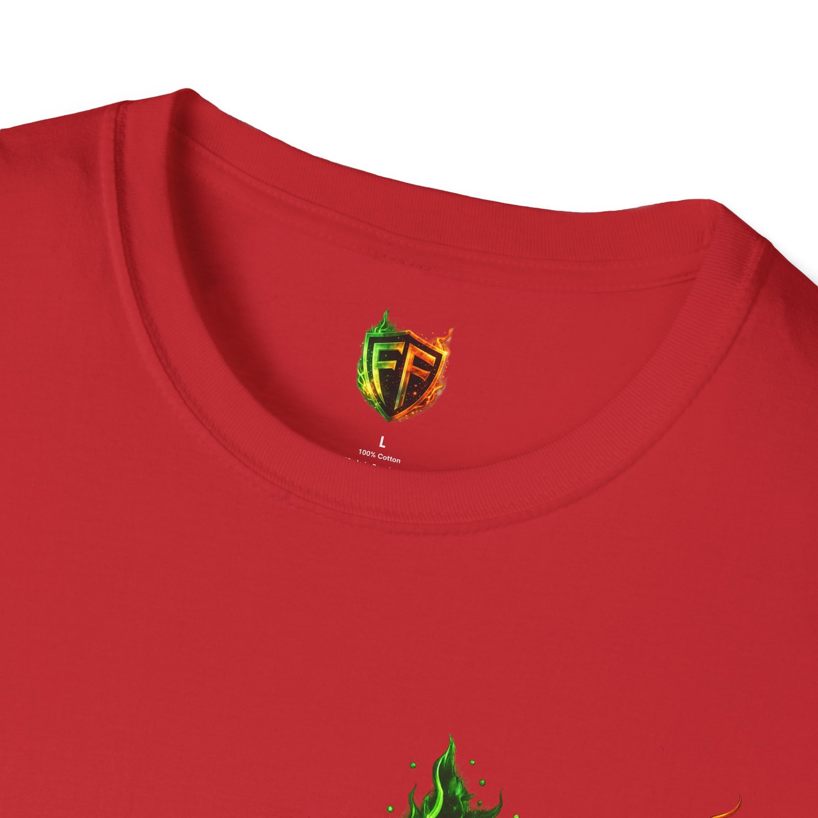 echoflame shield logo t‑shirt — flaming green & orange ef crest echoflame shield logo t‑shirt — flaming green & orange ef crest
