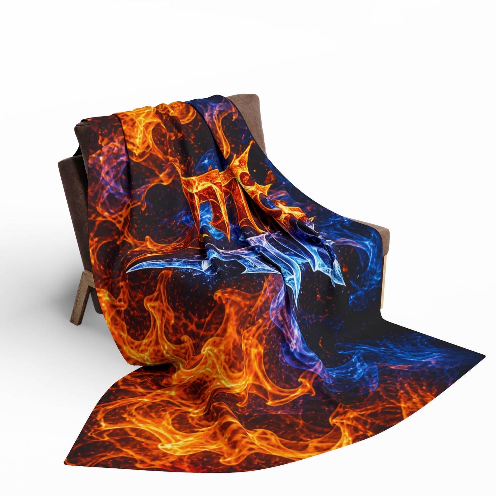 echoflame fire & ice crown fleece blanket — arctic fleece with 'ef' flame design echoflame fire & ice crown fleece blanket — arctic fleece with 'ef' flame design