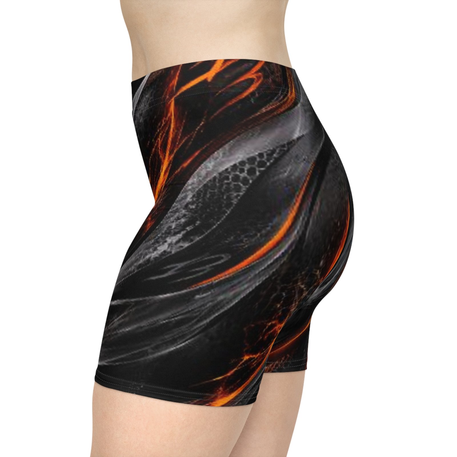 echoflame flame wave women's biker shorts black & orange all over print echoflame flame wave women's biker shorts black & orange all over print