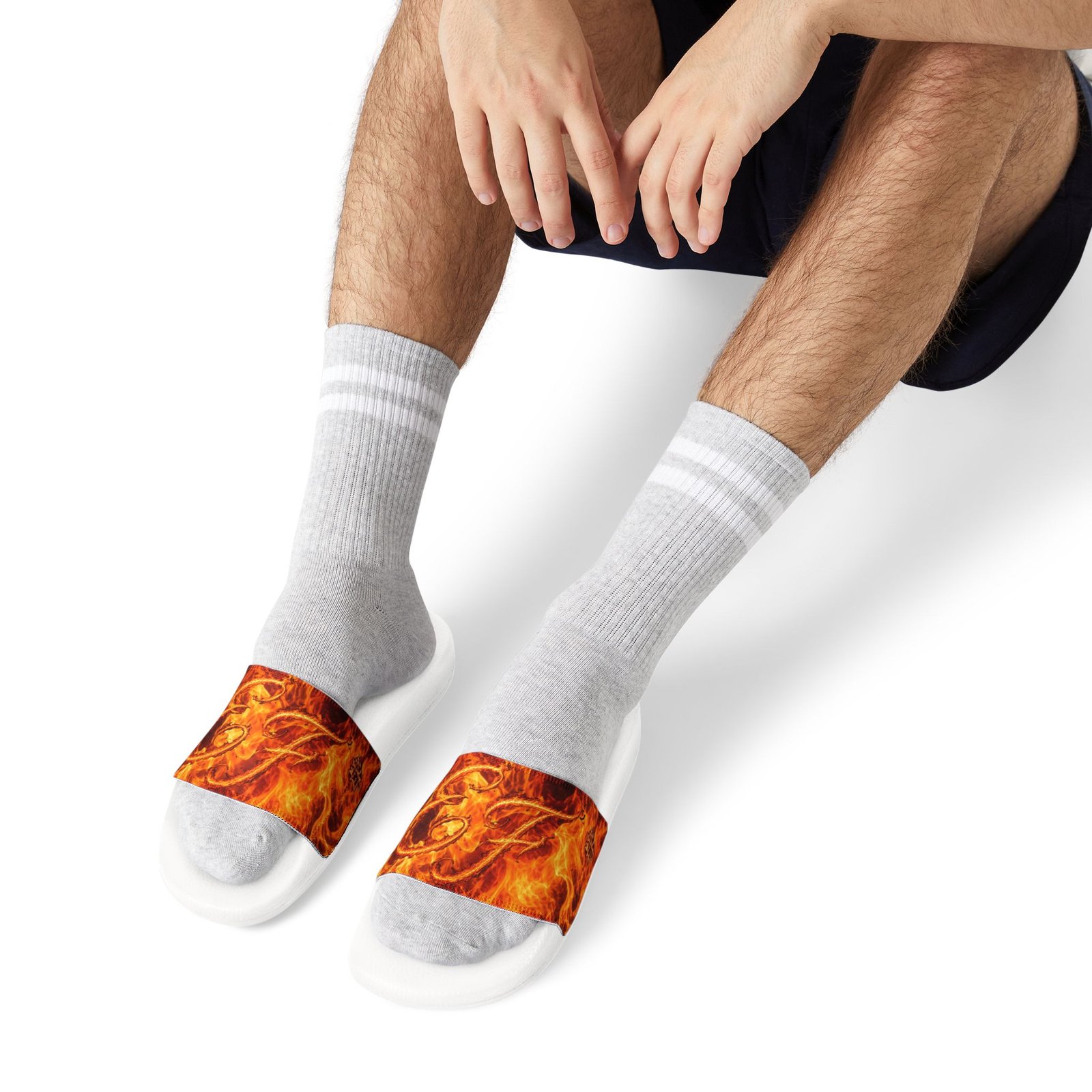 echoflame men's fiery '23' slide sandals — bold flame graphic removable strap slides echoflame men's fiery '23' slide sandals — bold flame graphic removable strap slides