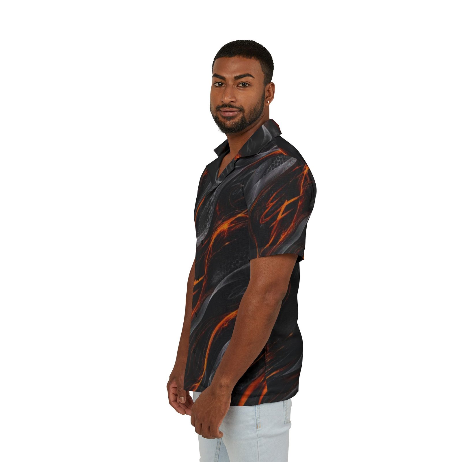 echoflame lava flow hawaiian camp shirt — black & ember all over print echoflame lava flow hawaiian camp shirt — black & ember all over print