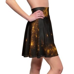 echoflame galaxy glow skater skirt — gold nebula print