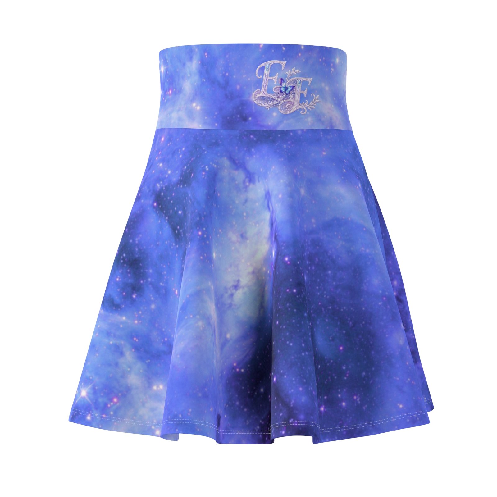 echoflame galaxy blue skater skirt — stellar night print echoflame galaxy blue skater skirt — stellar night print