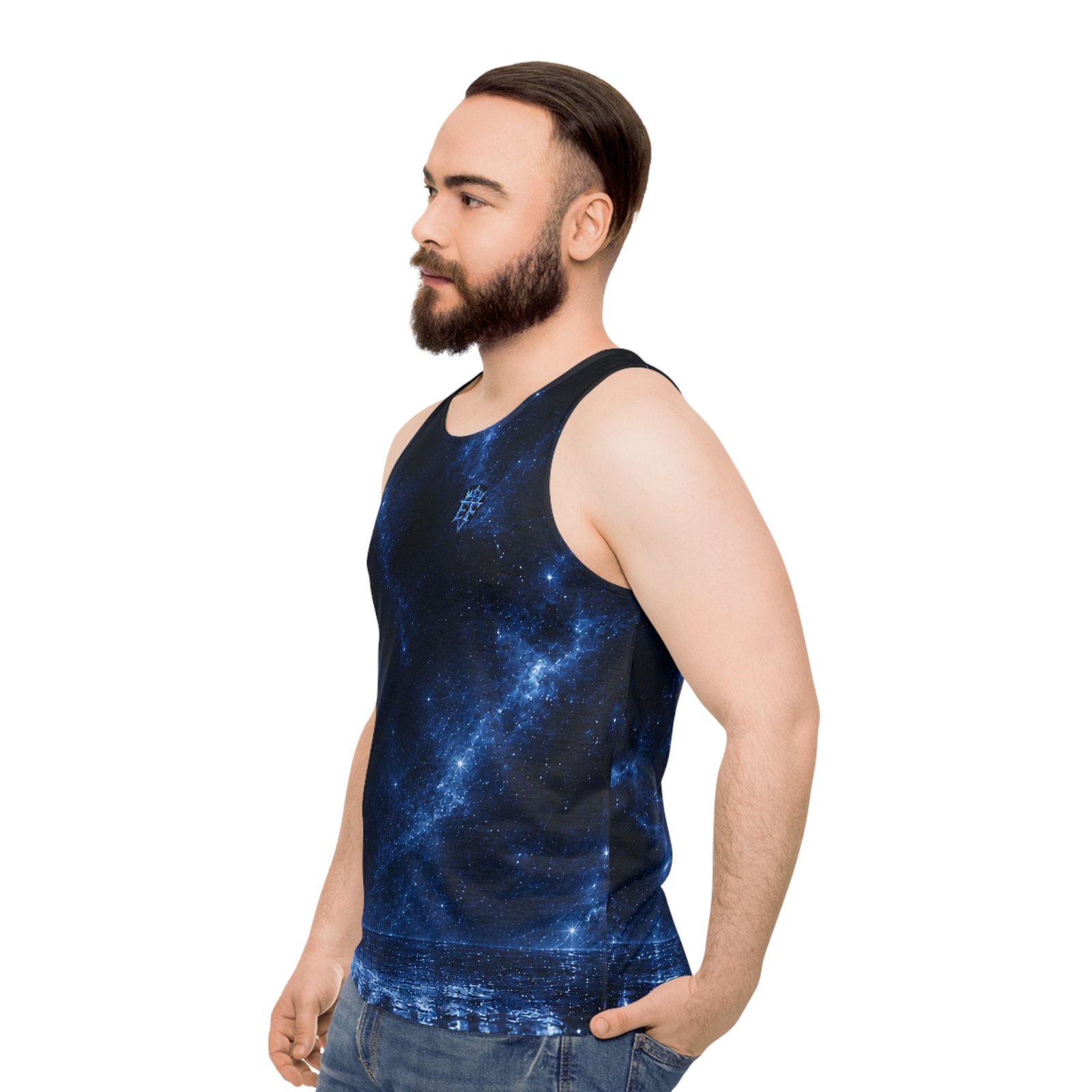 echoflame galaxy crown tank top — blue ef monogram all over print echoflame galaxy crown tank top — blue ef monogram all over print