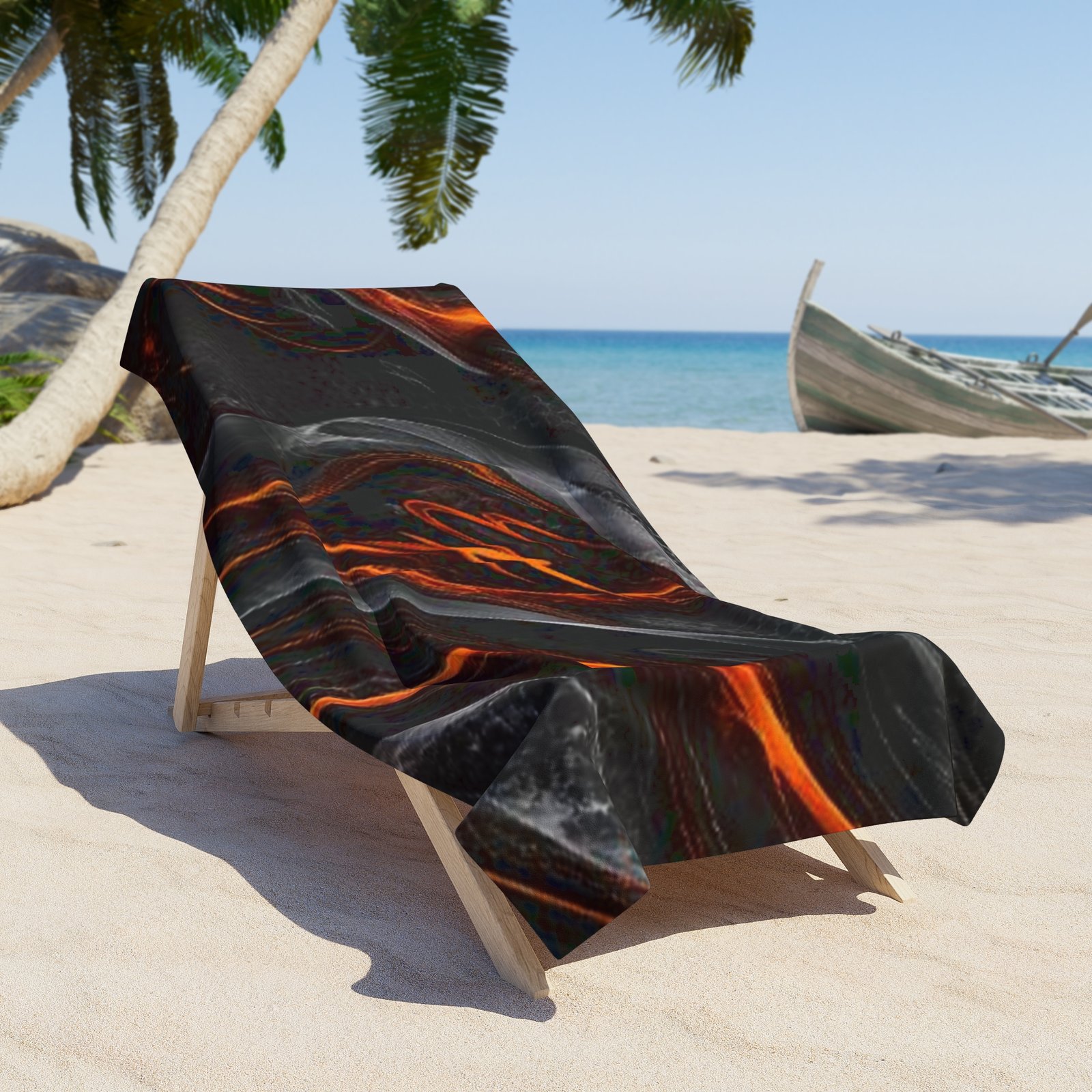 echoflame lava flow beach towel — black & orange abstract flame design echoflame lava flow beach towel — black & orange abstract flame design