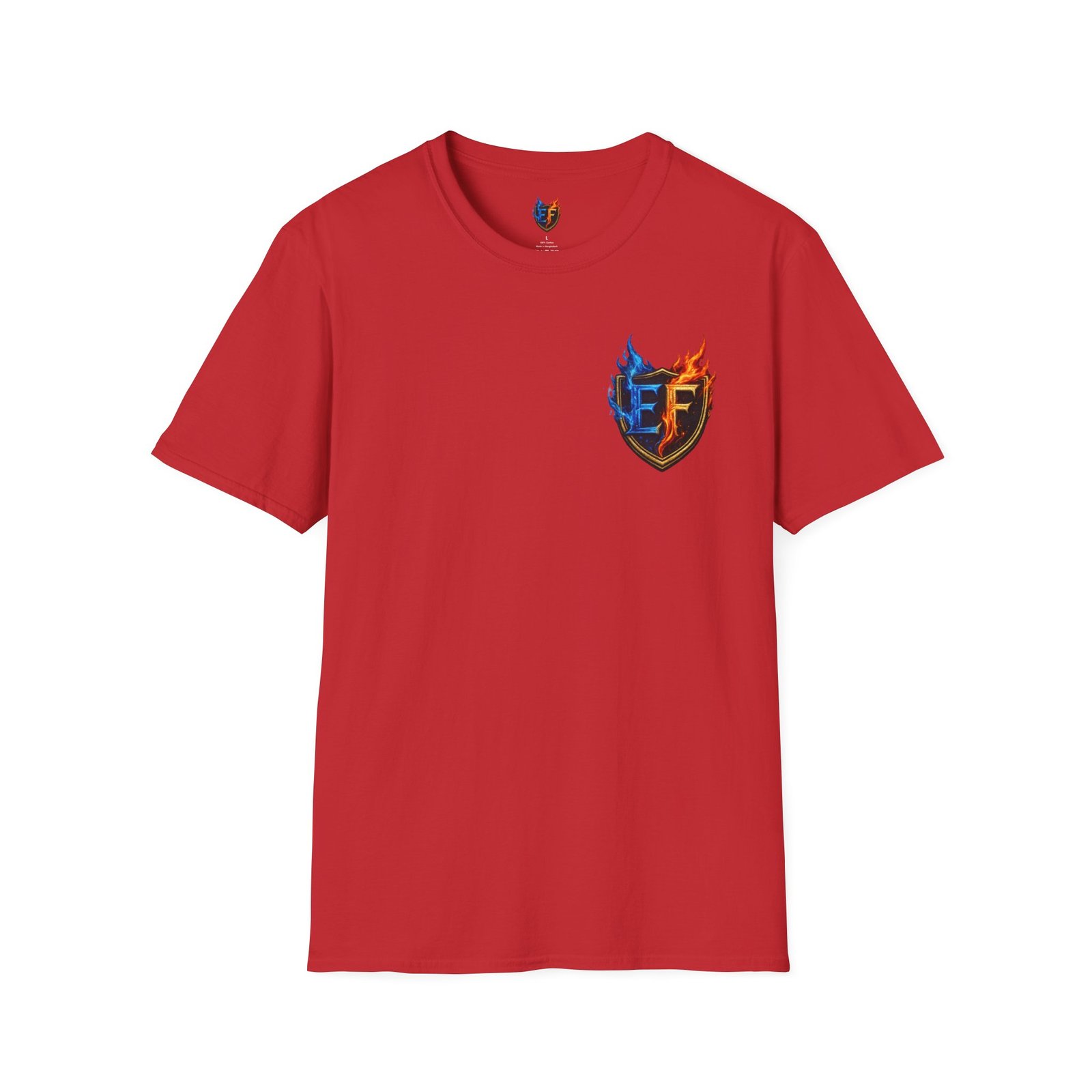 echoflame shield crest t shirt — ef flame logo (blue & red) echoflame shield crest t shirt — ef flame logo (blue & red)