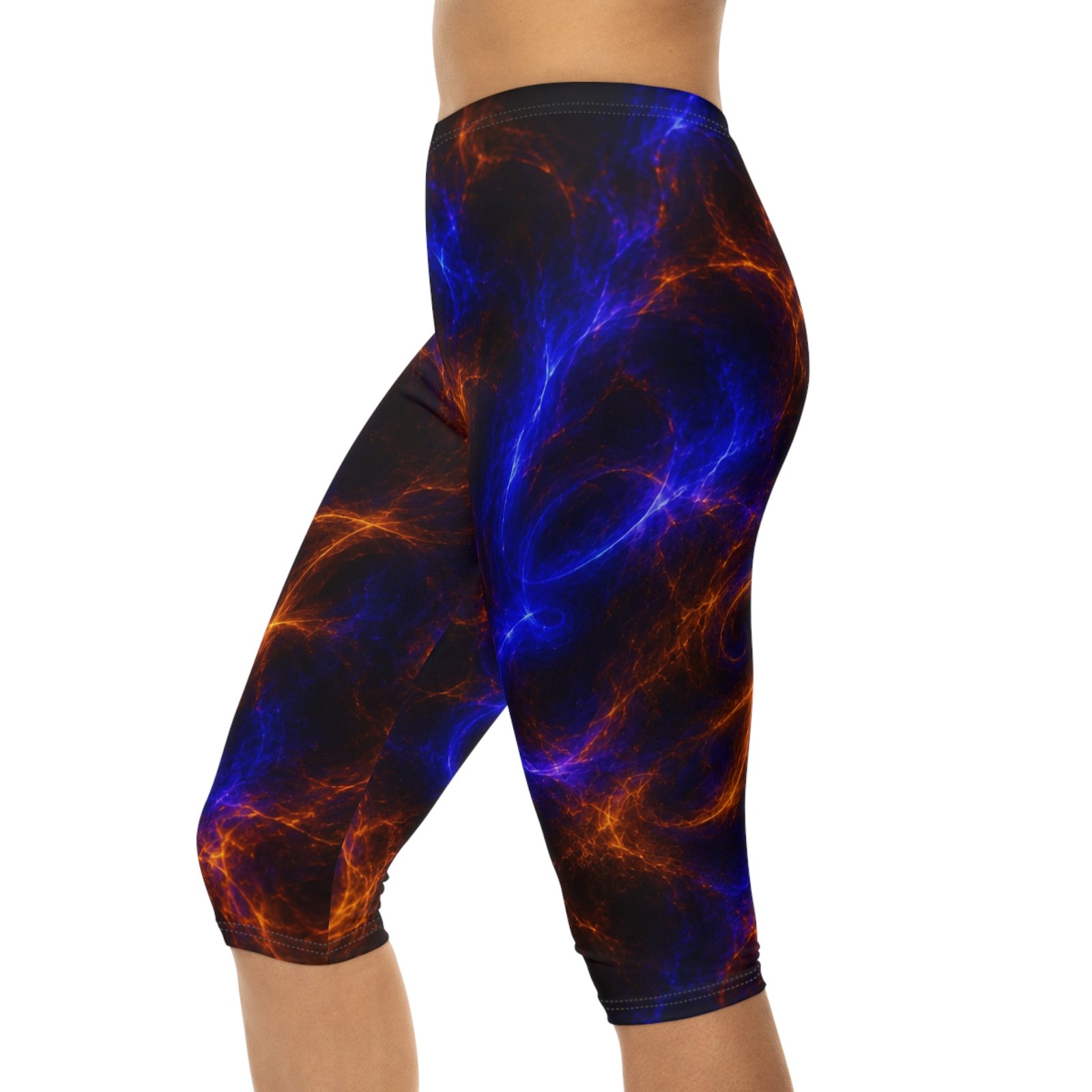 echoflame capri leggings — blue & orange nebula all over print echoflame capri leggings — blue & orange nebula all over print