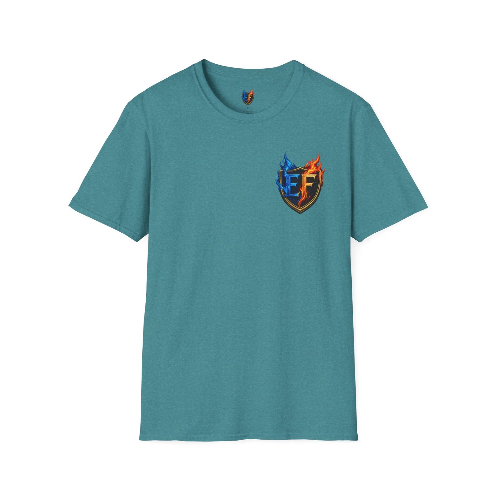 echoflame shield crest t shirt — ef flame logo (blue & red) echoflame shield crest t shirt — ef flame logo (blue & red)