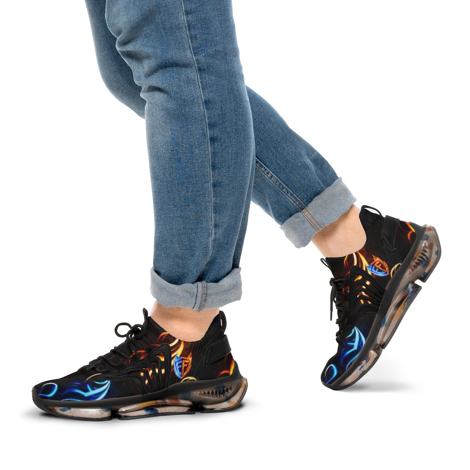 echoflame men's mesh sneakers — neon flame abstract athletic shoes echoflame men's mesh sneakers — neon flame abstract athletic shoes