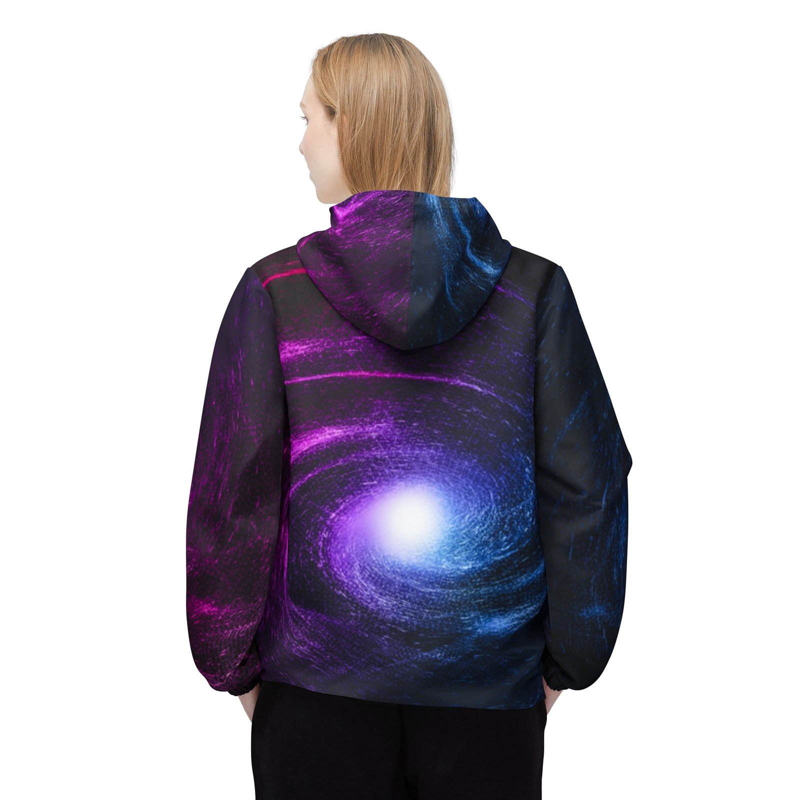 echoflame galaxy spiral windbreaker jacket – purple & blue cosmic hooded jacket echoflame galaxy spiral windbreaker jacket – purple & blue cosmic hooded jacket