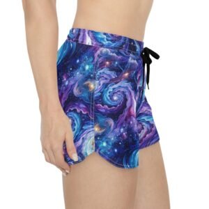 echoflame galaxy swirl women's casual shorts — purple blue space print aop