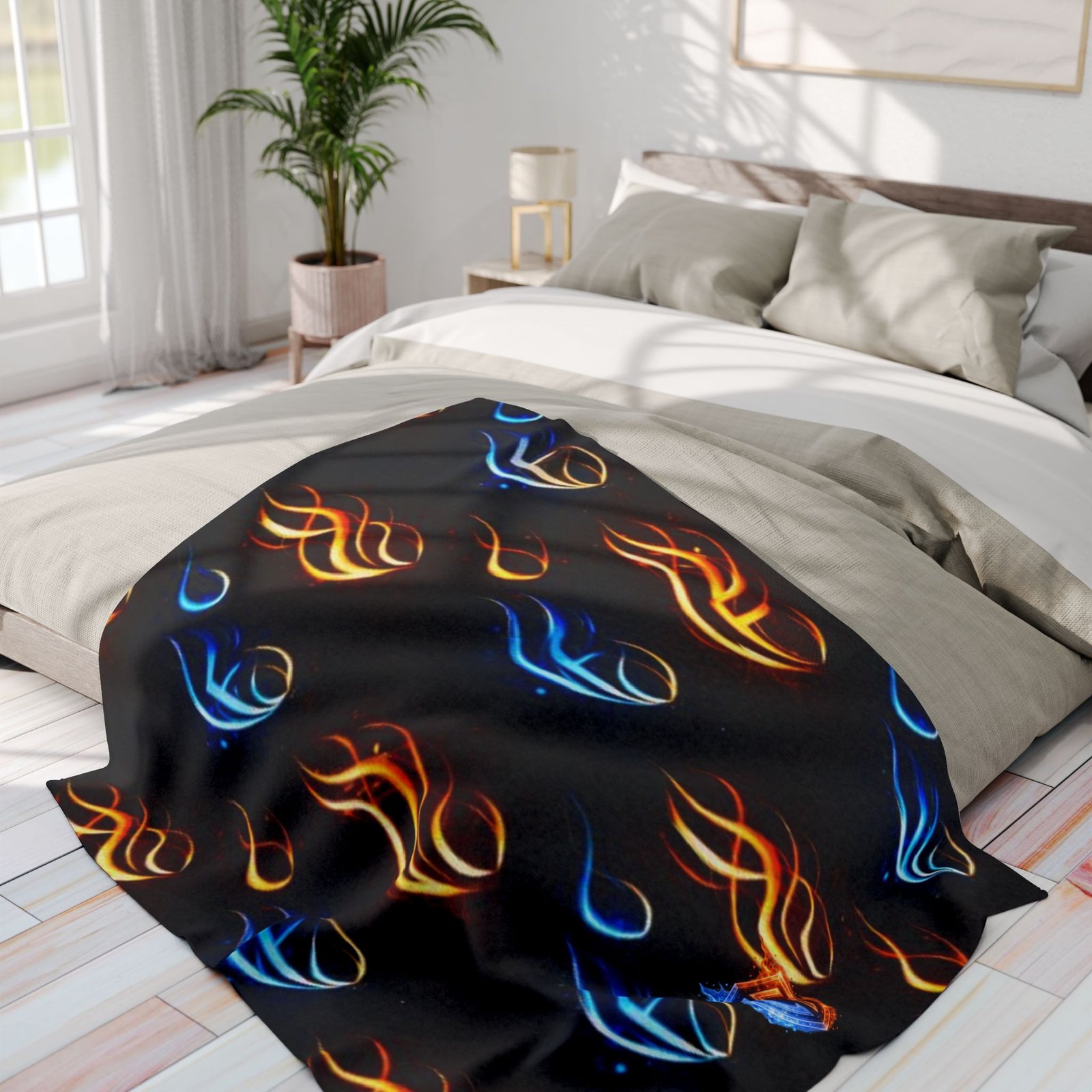 echoflame flame pattern arctic fleece blanket — blue & orange fire design cozy throw echoflame flame pattern arctic fleece blanket — blue & orange fire design cozy throw