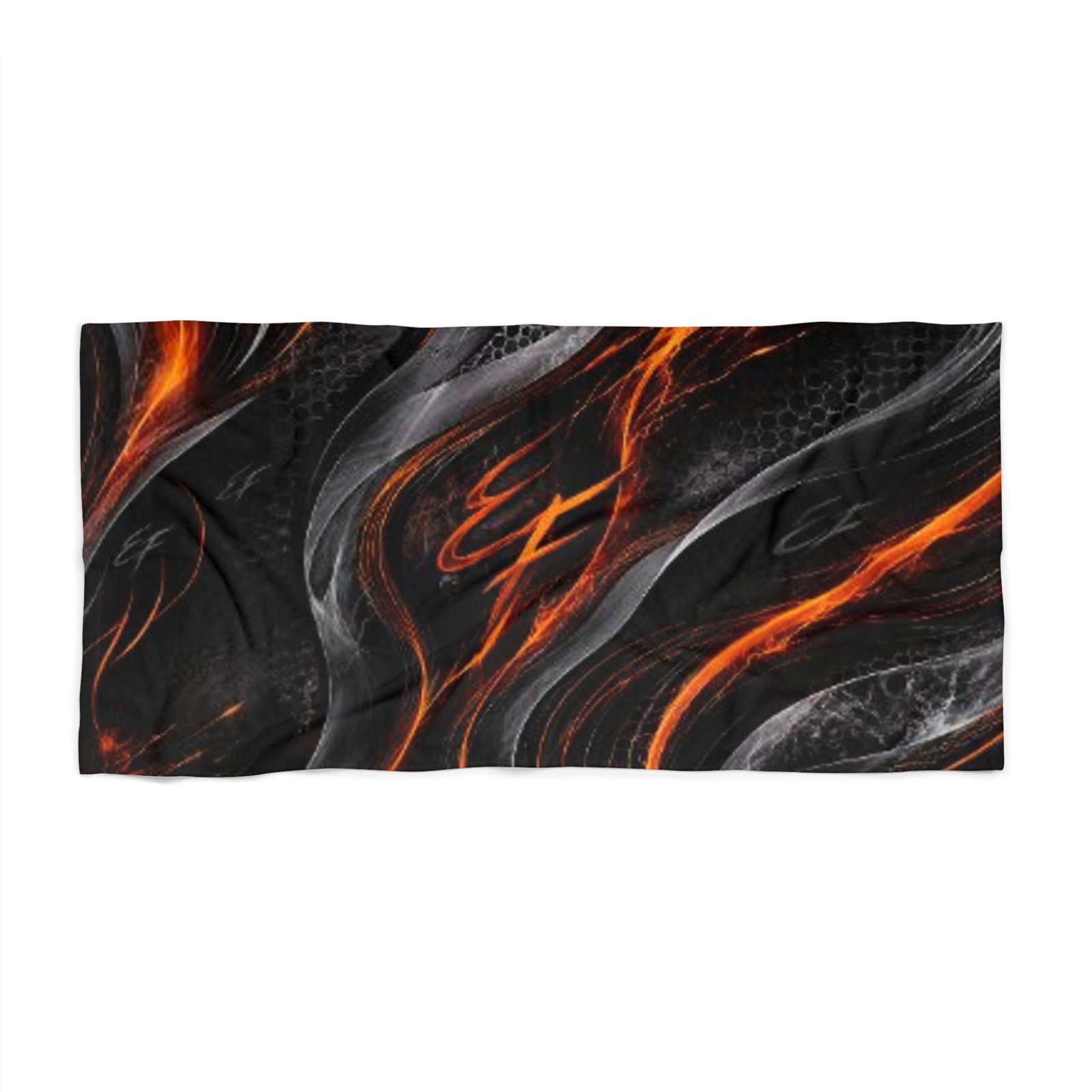 echoflame lava flow beach towel — black & orange abstract flame design echoflame lava flow beach towel — black & orange abstract flame design