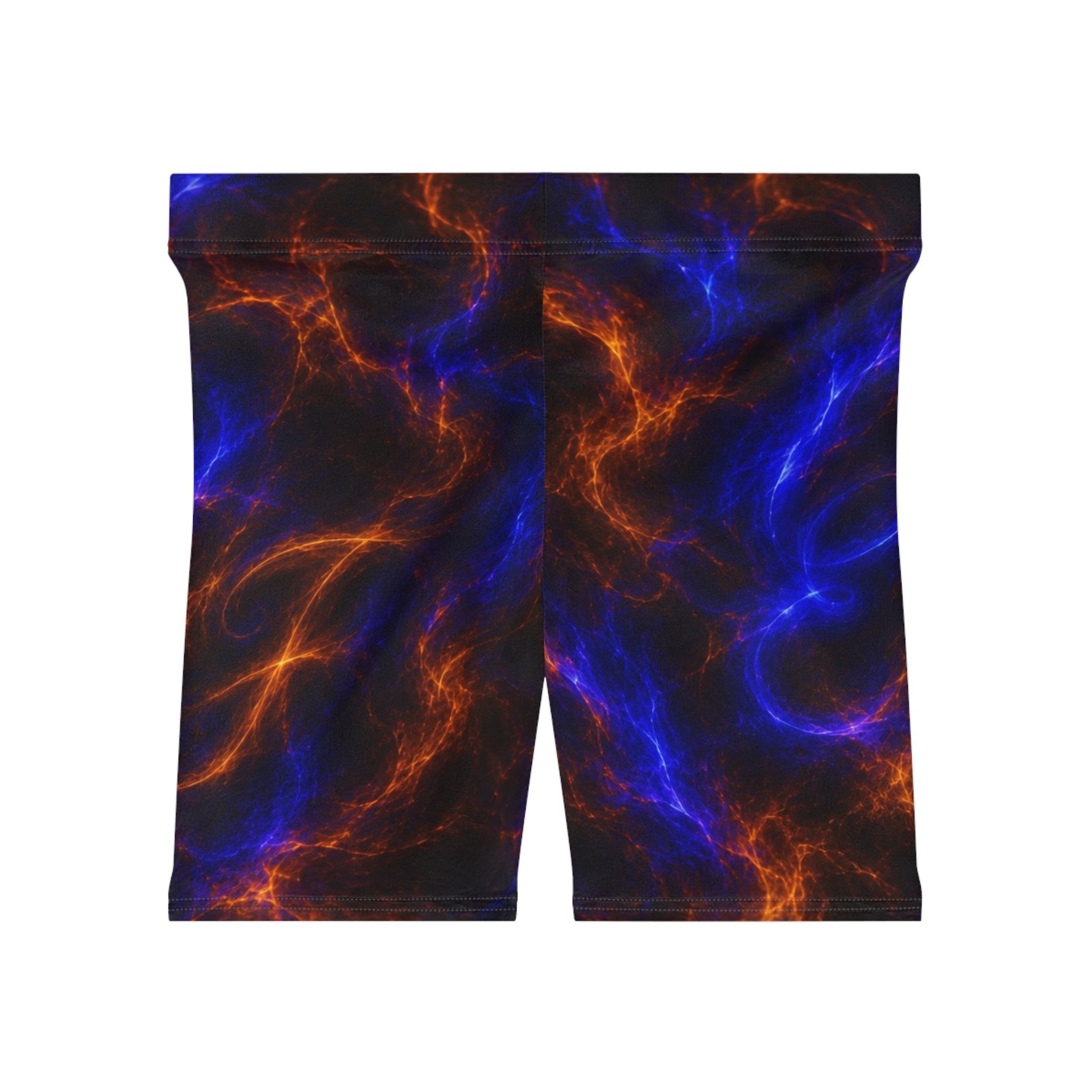 echoflame nebula flame women's biker shorts — blue & orange galaxy print activewear echoflame nebula flame women's biker shorts — blue & orange galaxy print activewear