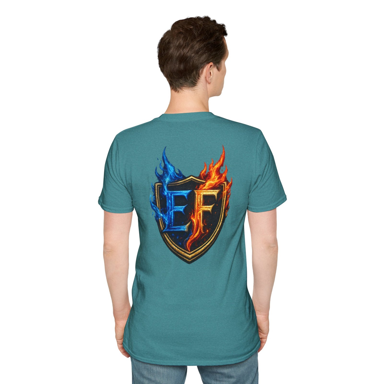 echoflame shield crest t shirt — ef flame logo (blue & red) echoflame shield crest t shirt — ef flame logo (blue & red)