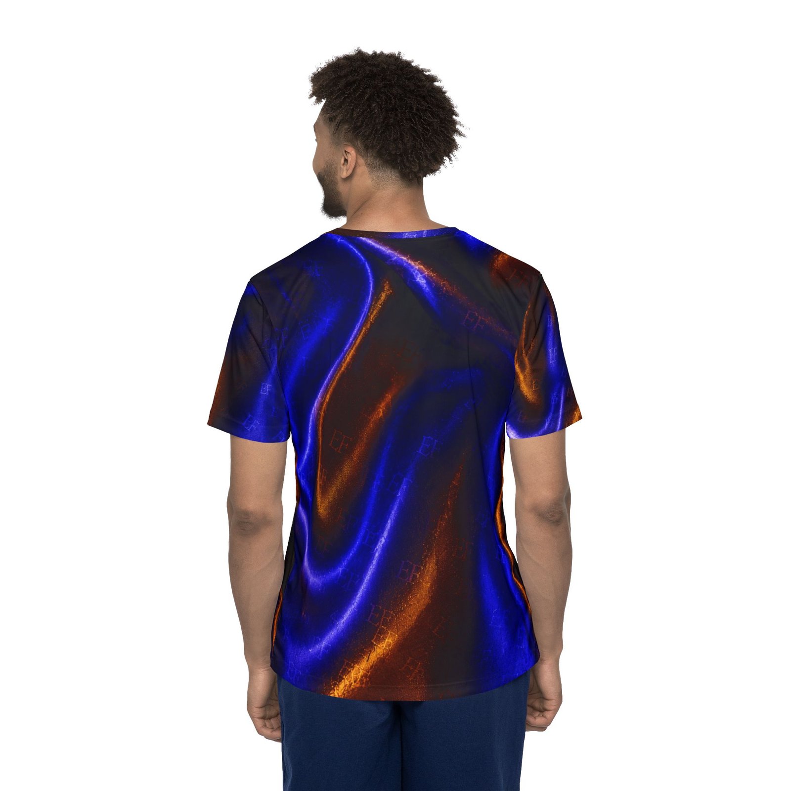 echoflame men's abstract metallic wave sports jersey — blue & copper all over print echoflame men's abstract metallic wave sports jersey — blue & copper all over print