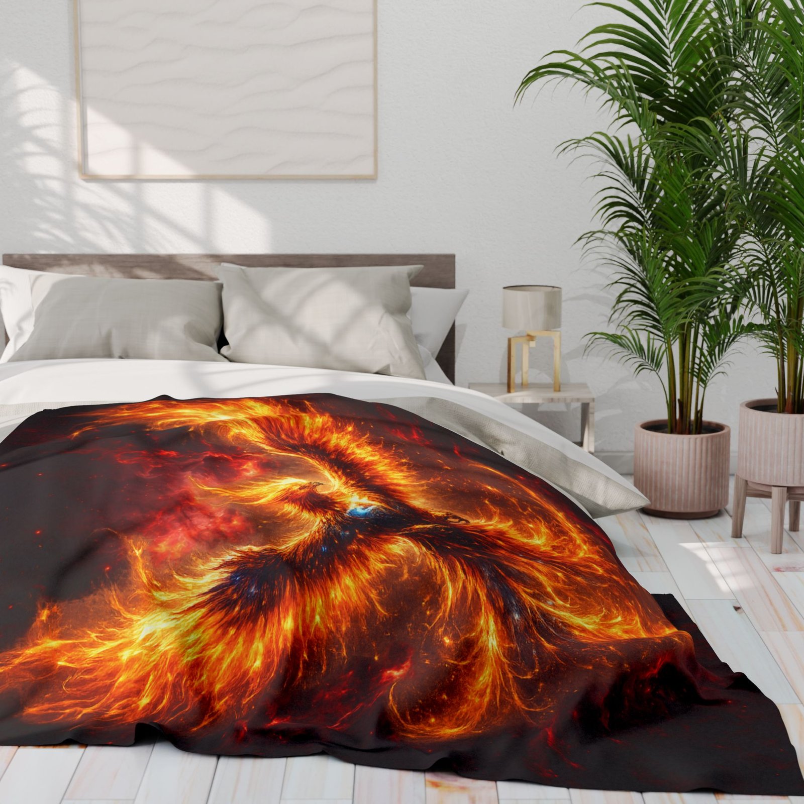 echoflame phoenix fire fleece blanket — fiery mythical bird throw echoflame phoenix fire fleece blanket — fiery mythical bird throw