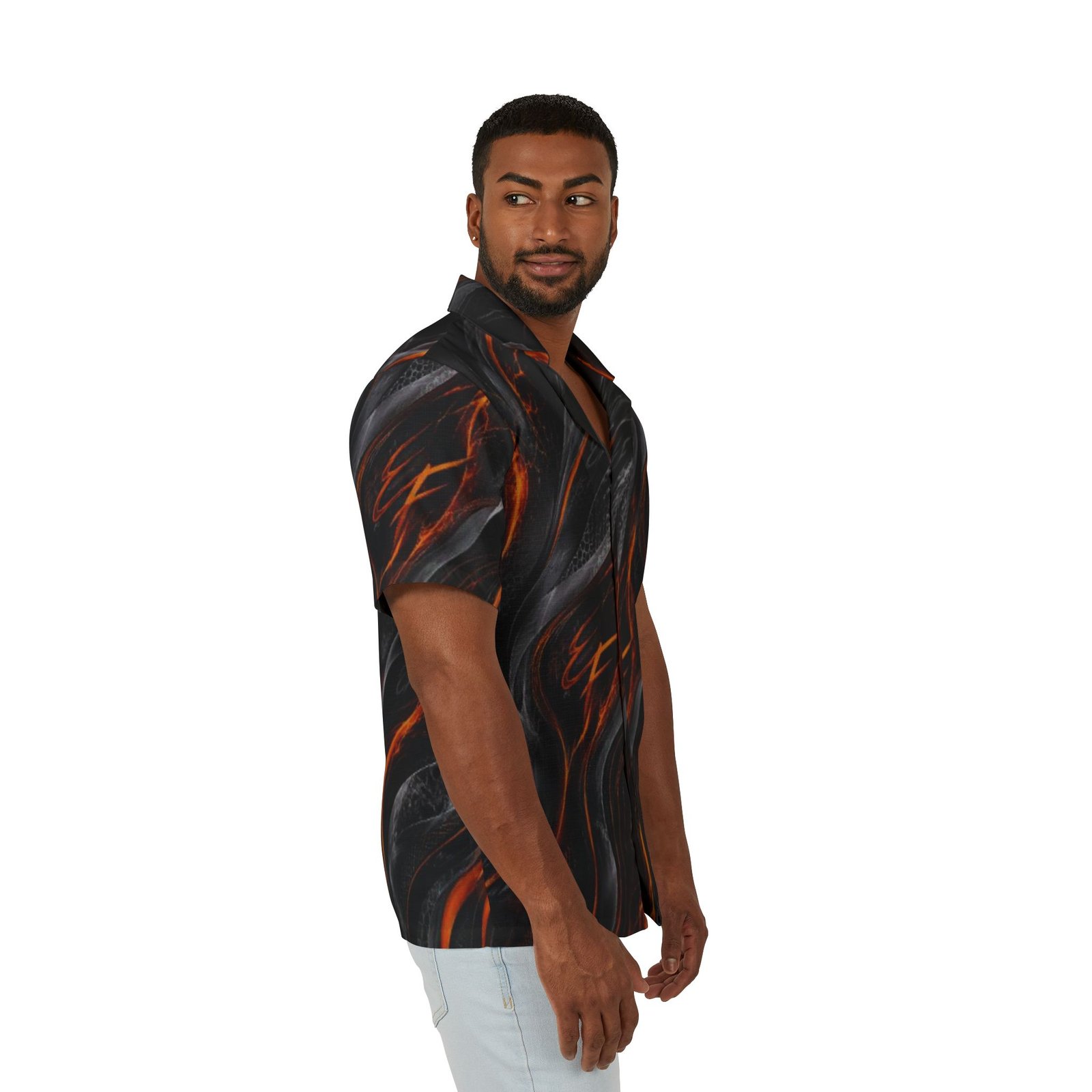 echoflame lava flow hawaiian camp shirt — black & ember all over print echoflame lava flow hawaiian camp shirt — black & ember all over print