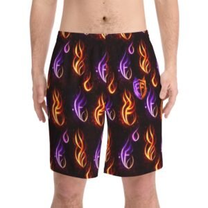 echoflame flaming neon flames beach shorts — men's vibrant surf trunks
