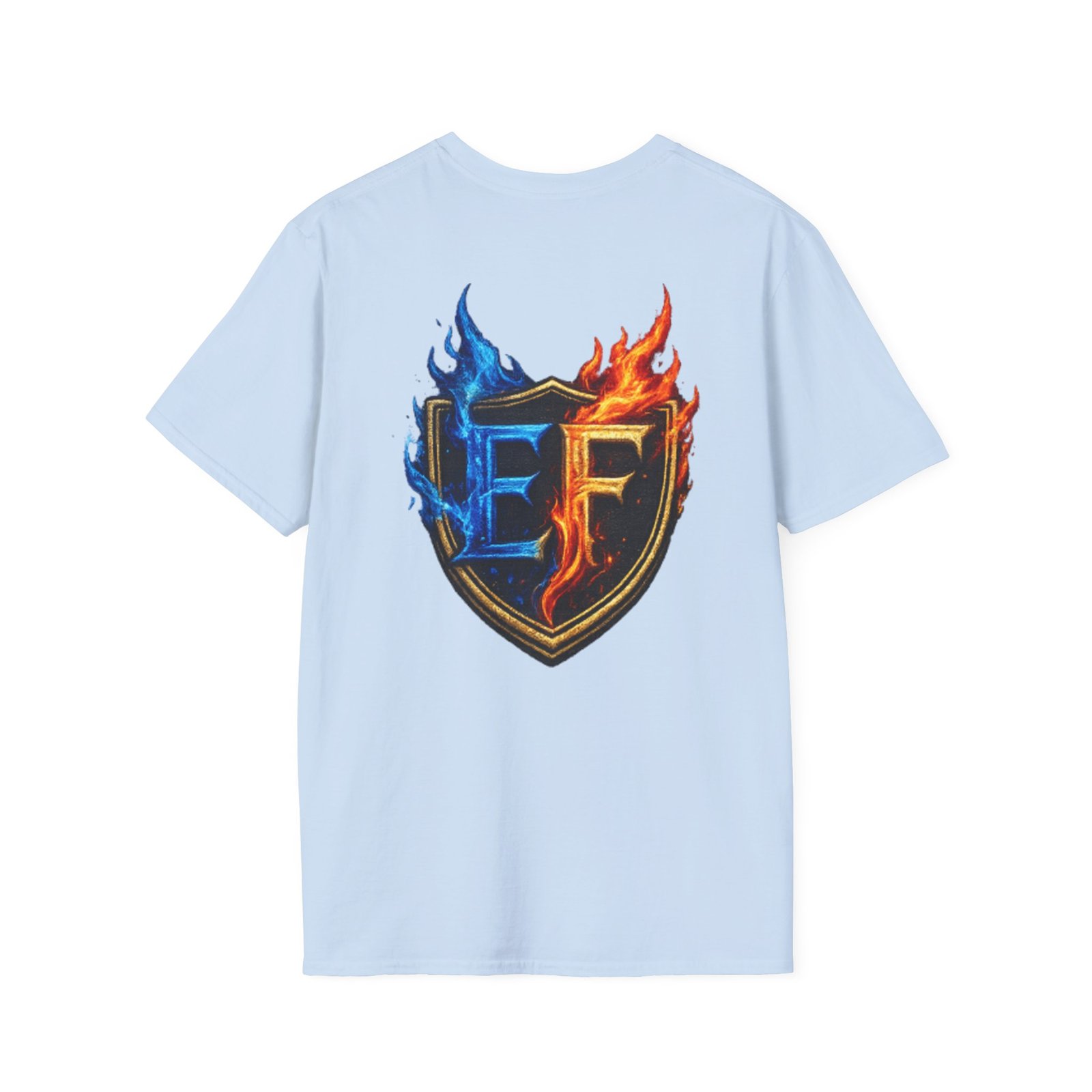 echoflame shield crest t shirt — ef flame logo (blue & red) echoflame shield crest t shirt — ef flame logo (blue & red)