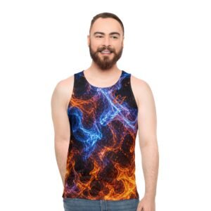 echoflame fire and ice all over print tank top — blue & orange flame graphic tank