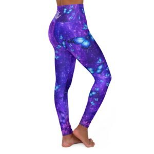 echoflame butterfly galaxy high waisted yoga leggings – purple aop activewear