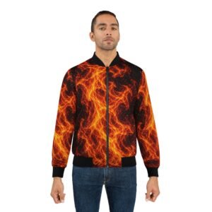 echoflame flaming fire all over print bomber jacket — men's bold flame graphic