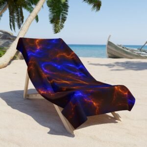 echoflame beach towel cosmic flame abstract design (blue & orange)