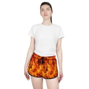 echoflame flaming fire print women's relaxed shorts – bold all over flame design