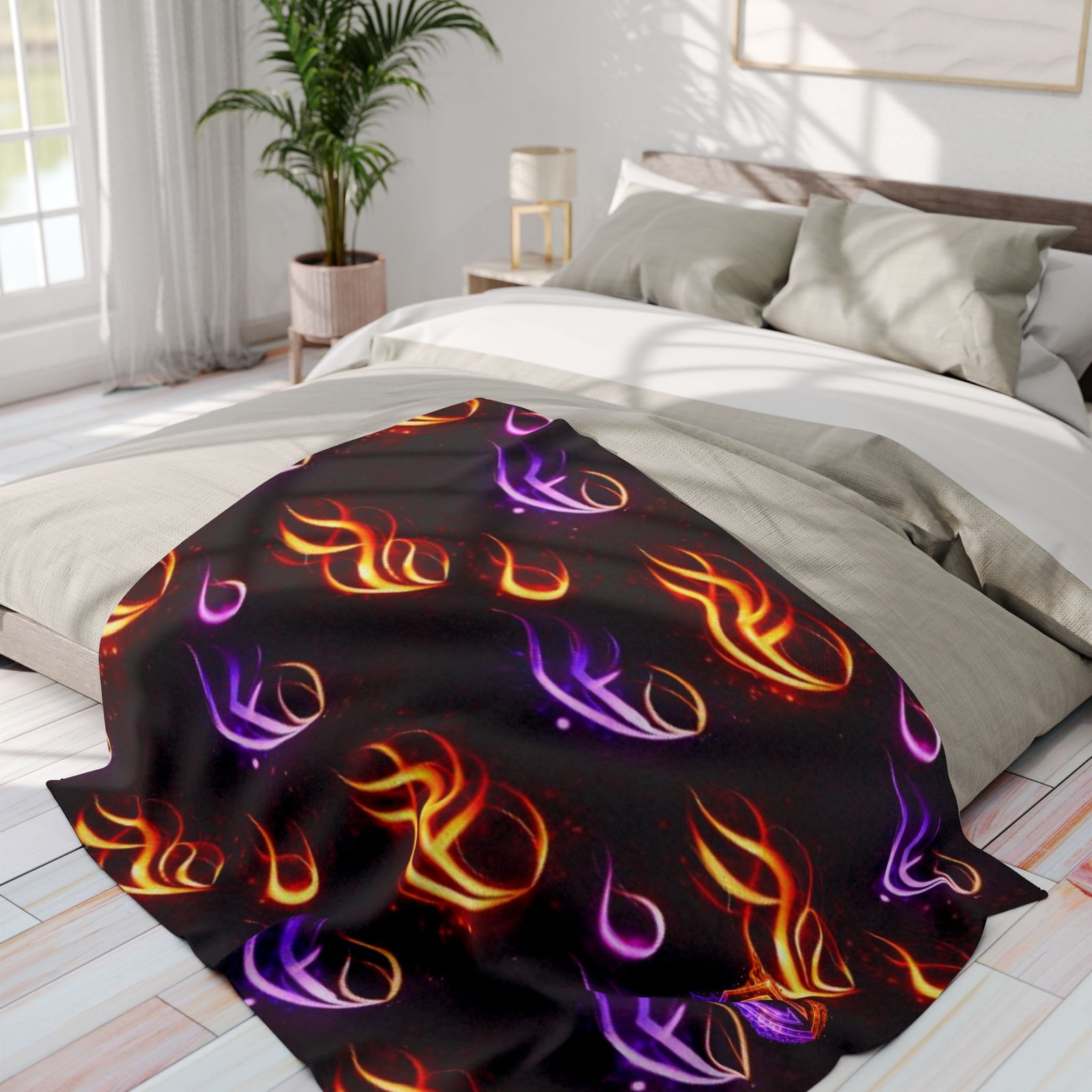 echoflame flame pattern fleece blanket – neon orange & purple fire design echoflame flame pattern fleece blanket – neon orange & purple fire design