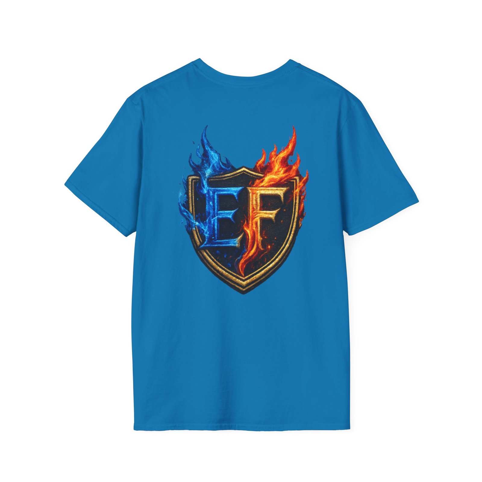 echoflame shield crest t shirt — ef flame logo (blue & red) echoflame shield crest t shirt — ef flame logo (blue & red)
