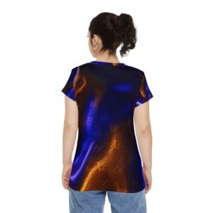 echoflame women's abstract satin glow tee — blue & copper all over print
