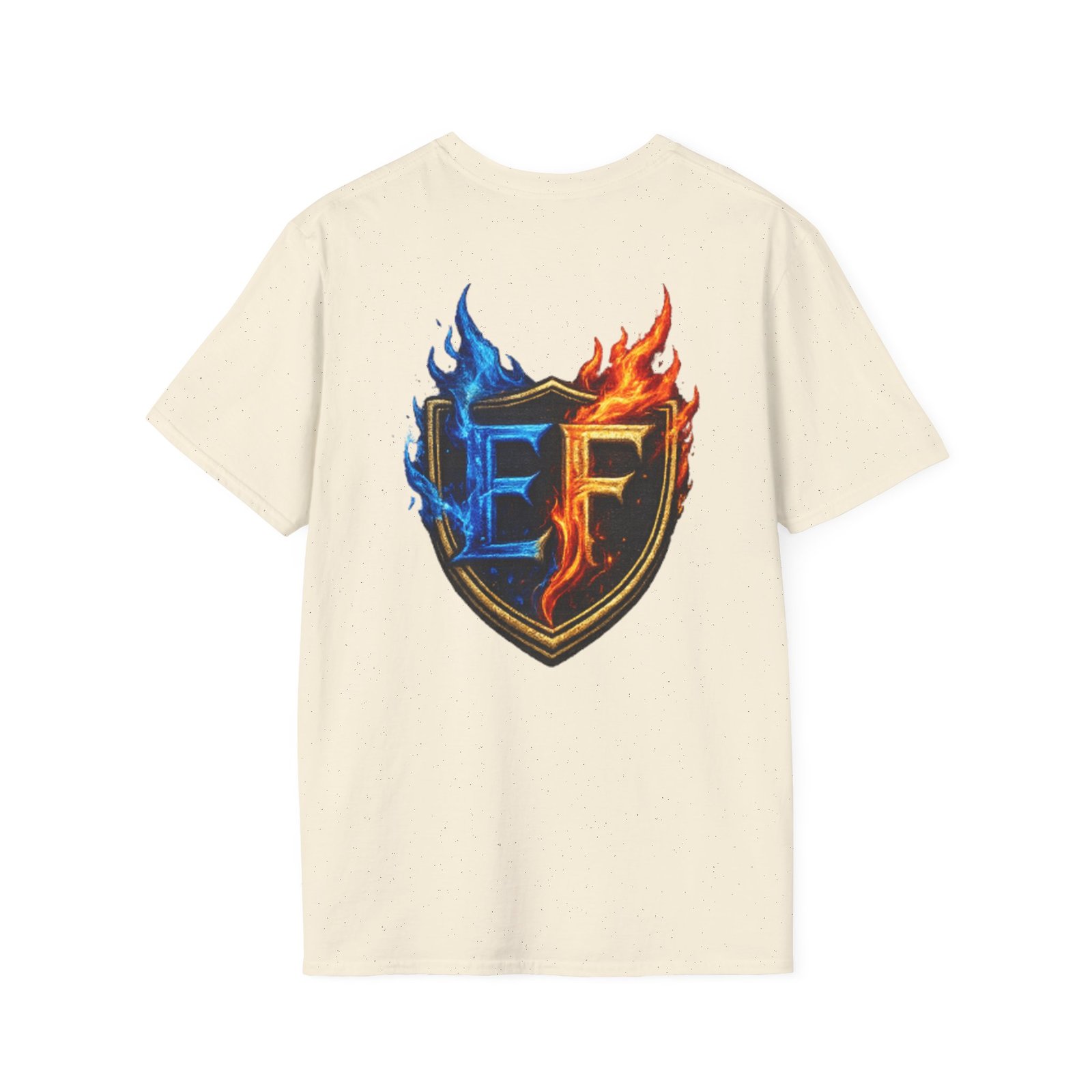 echoflame shield crest t shirt — ef flame logo (blue & red) echoflame shield crest t shirt — ef flame logo (blue & red)