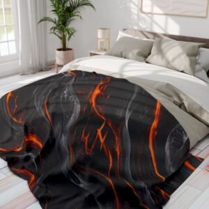 echoflame lava flow fleece blanket — abstract black & orange swirl throw