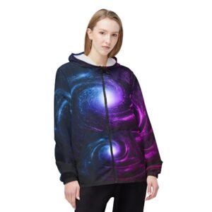 echoflame galaxy spiral windbreaker jacket – purple & blue cosmic hooded jacket