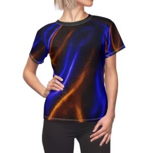 echoflame women's blue & orange liquid metallic tee — all over print cut & sew shirt