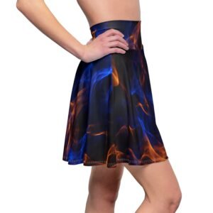 echoflame blue & orange flame skater skirt — fiery all over print with 'ef' monogram